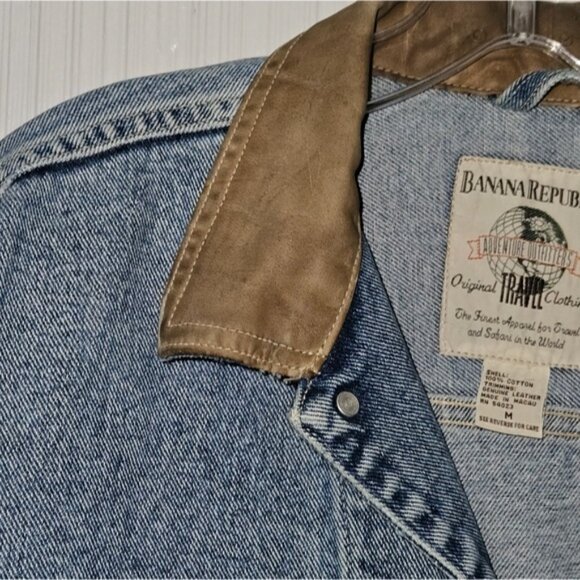 Banana Republic,  Jean Jacket w/ Leather Lined Collar, Unisex, Sz M - Picture 11 of 12